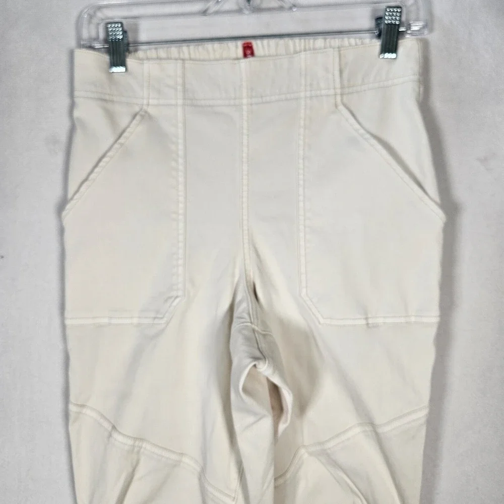 SPANX Jeans Women's M 28x29.5 Stretch Twill Cargo‎ Ivory Pockets Hem Zip Joggers